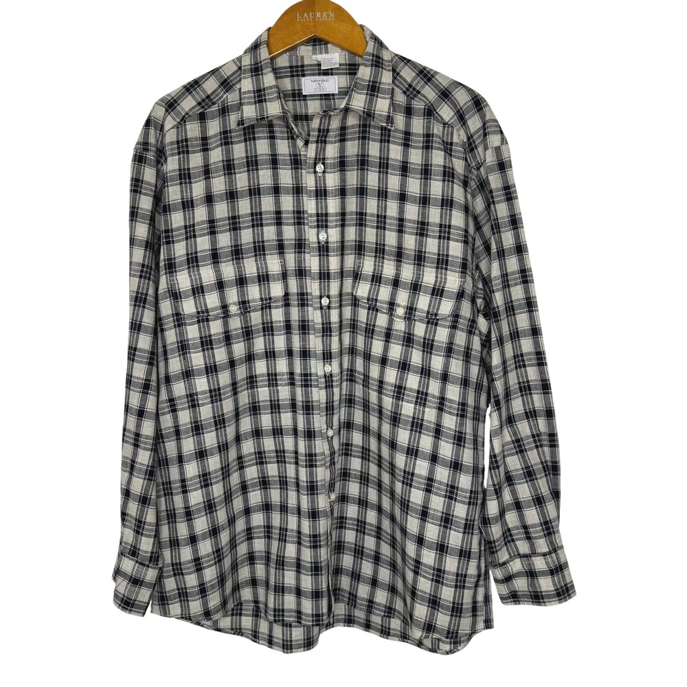 Valentino Cotton/Linen Plaid Button Front Shirt‎ Mens Large